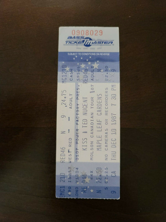 KISS Ted Nugent 1987, Toronto Maple Leaf Gardens Original Concert Ticket Stub