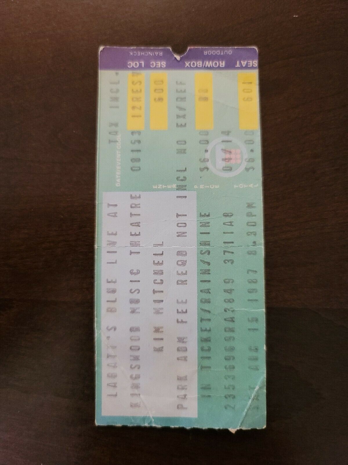 Kim Mitchell 1987, Toronto Kingswood Original Concert Ticket Stub