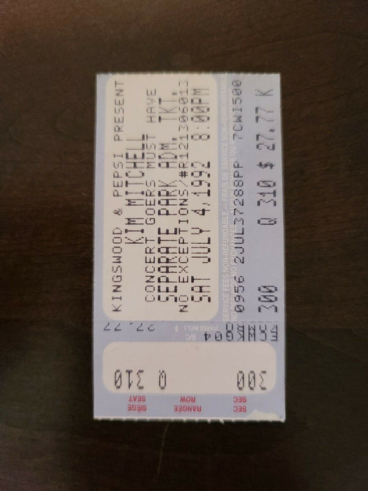 Kim Mitchell 1992, Toronto Kingswood Original Concert Ticket Stub
