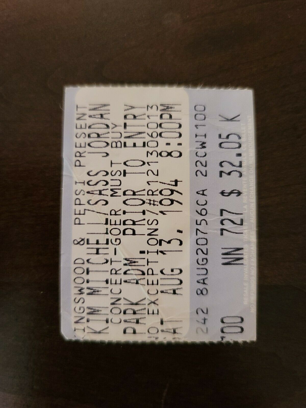 Kim Mitchell Sass Jordan 1994, Toronto Kingswood Original Concert Ticket Stub