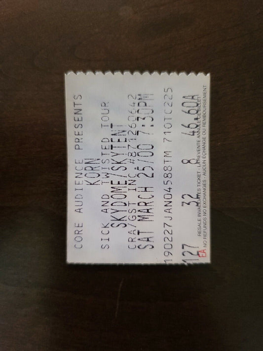 Korn 2000, Toronto Skydome Original Concert Ticket Stub