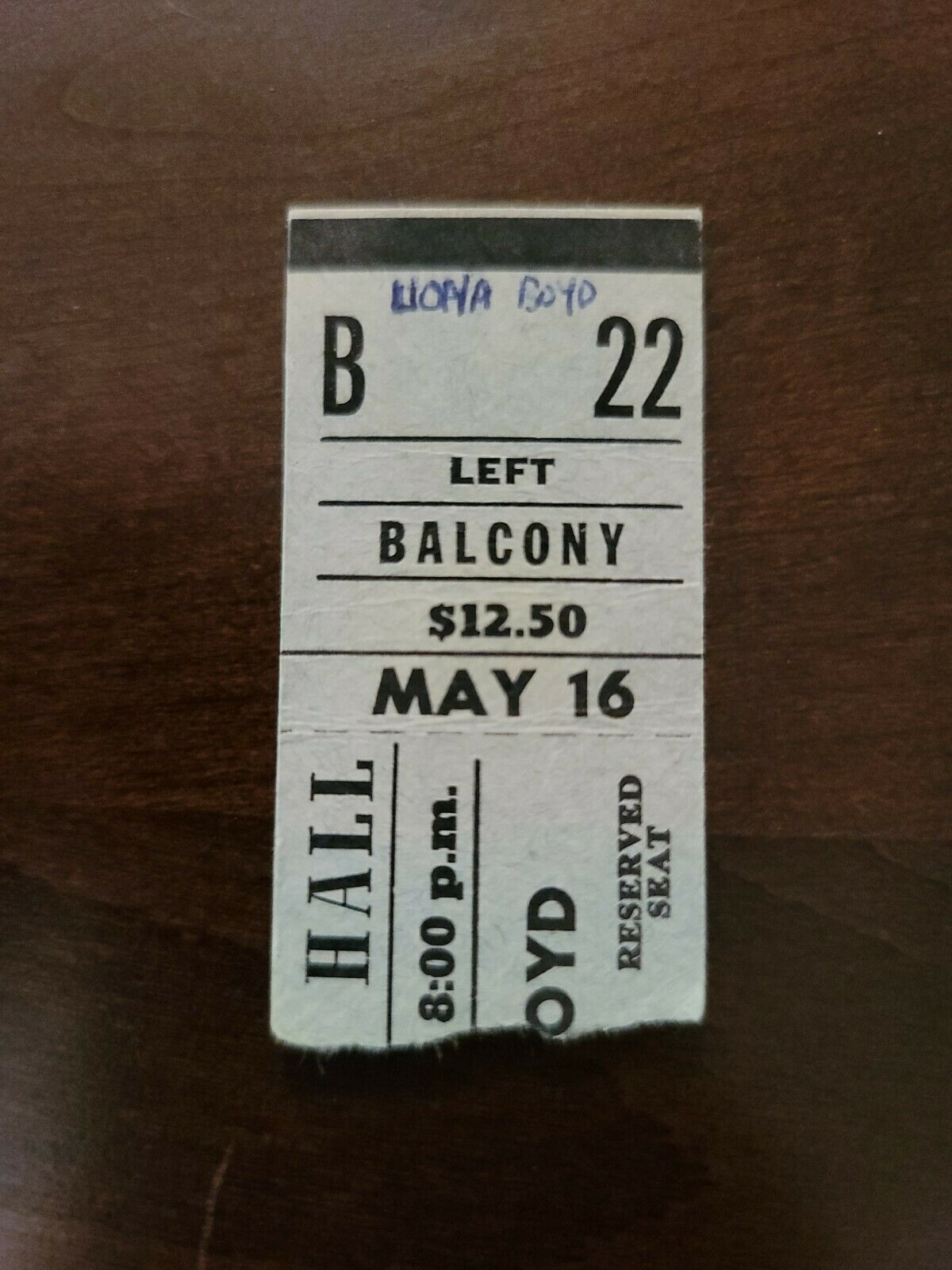 Liona Boyd 1977, Toronto Massey Hall Original Concert Ticket Stub