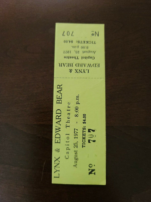 Lynx Edward Bear 1977, Toronto Capitol Theatre Original Concert Ticket Stub