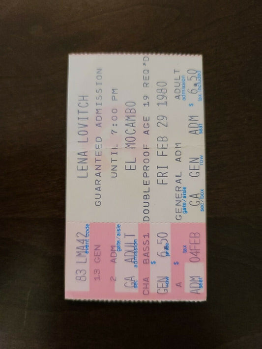 Lena Lovitch 1980, Toronto El Mocambo Original Concert Ticket Stub