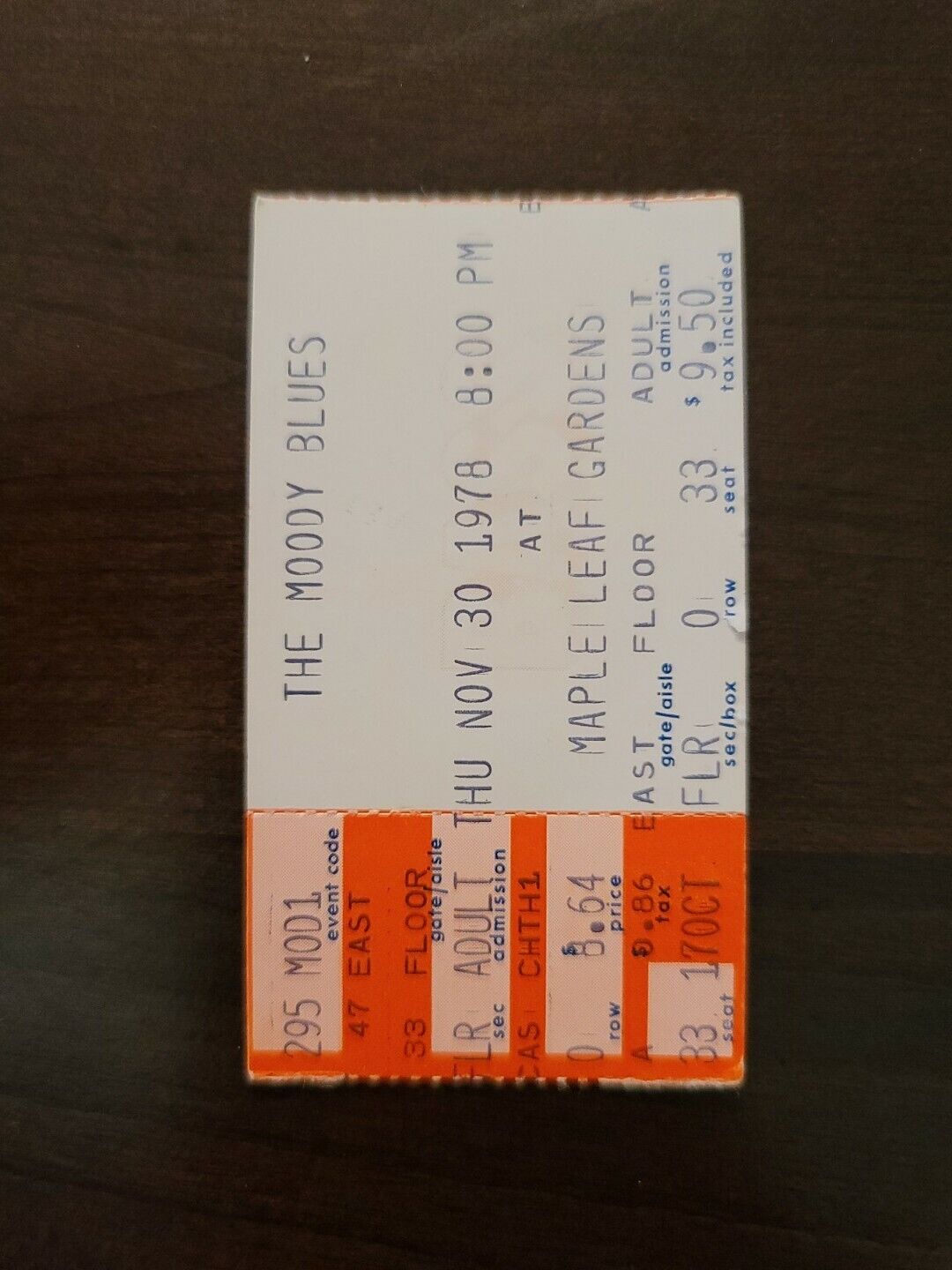 The Moody Blues 1978, Toronto Maple Leaf Gardens Concert Gold Ticket Stub