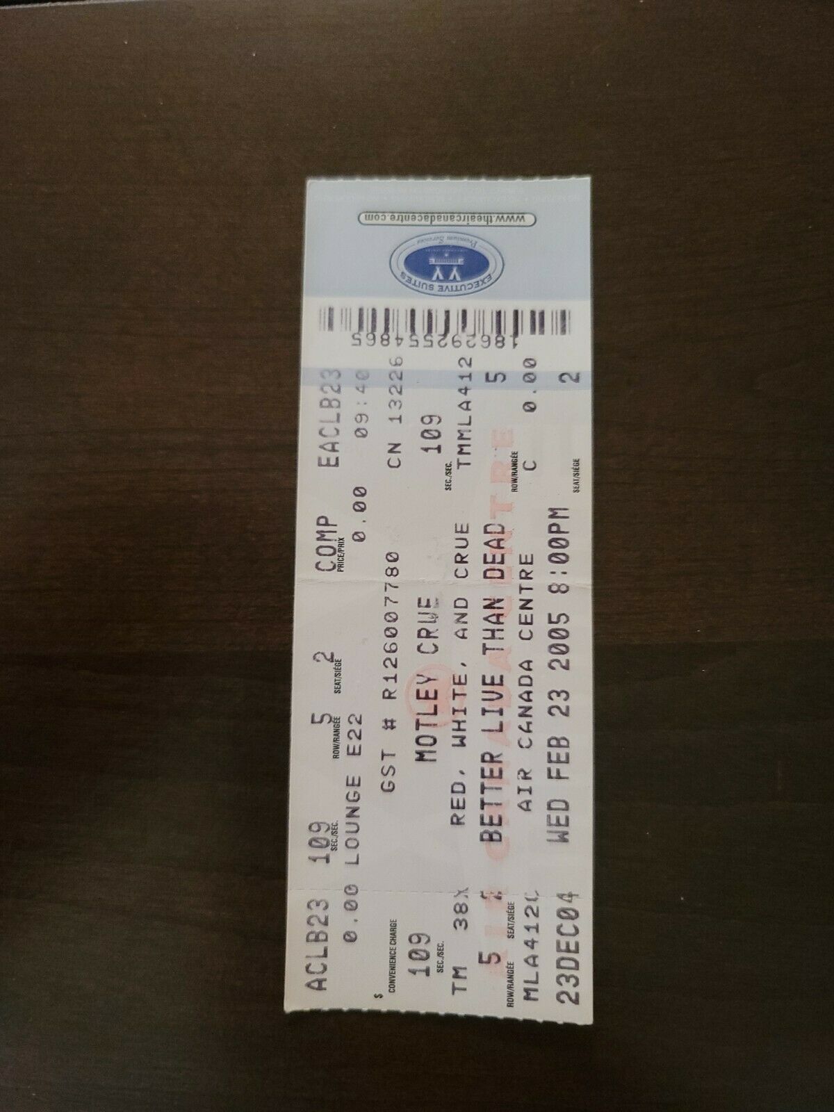 Motley Crue 2005, Toronto Air Canada Centre Original Concert Ticket Stub