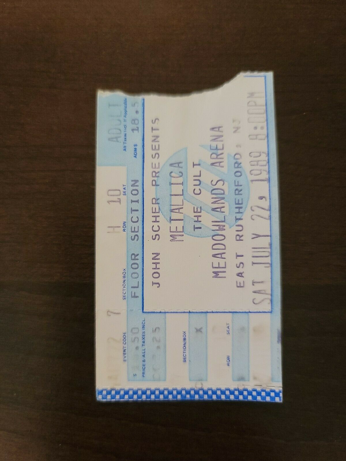 Metallica, The Cult 1989, Meadowlands Arena NJ Original Concert Ticket Stub