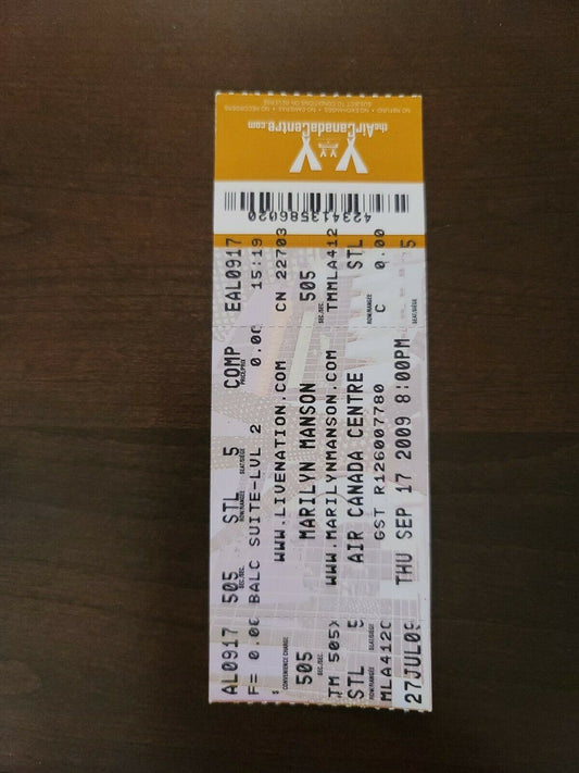 Marilyn Manson 2009, Toronto Air Canada Centre Original Concert Ticket Stub