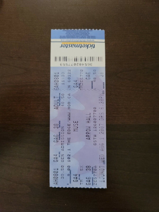 Muse 2007, Toronto Arrow Hall Original Concert Ticket Stub