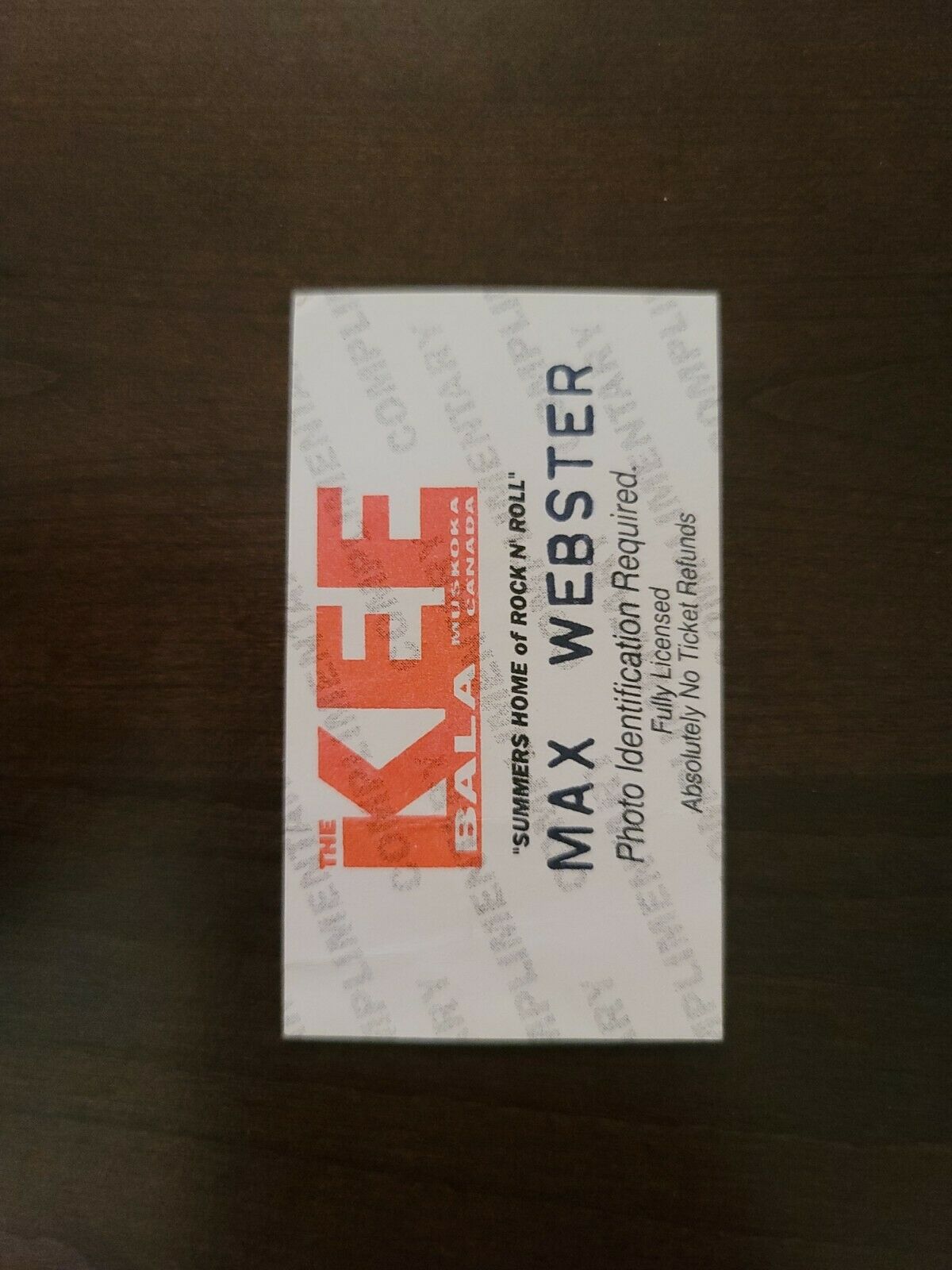 Max Webster 1996, Kee To Bala Original Concert Ticket Stub