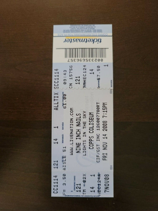 Nine Inch Nails 2008, Hamilton Copps Coliseum Original Concert Ticket Stub