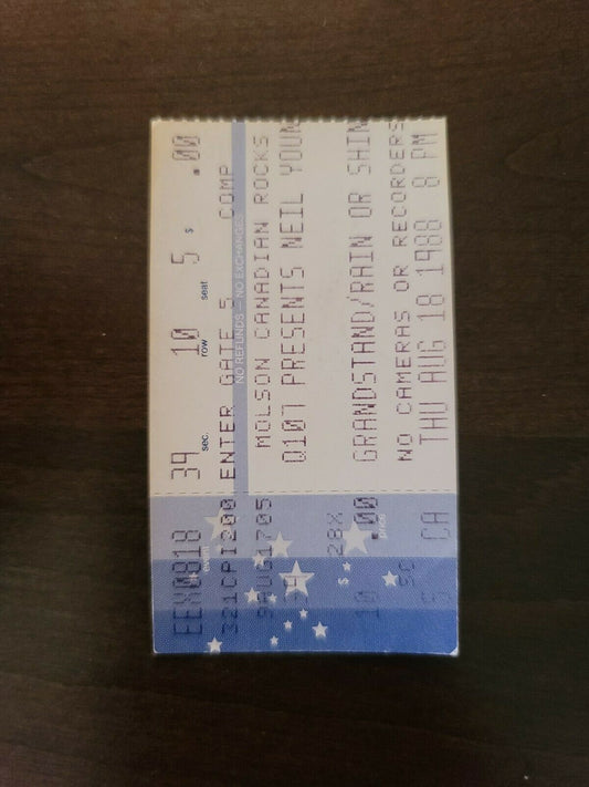 Neil Young 1988, Toronto CNE Grandstand Original Concert Ticket Stub