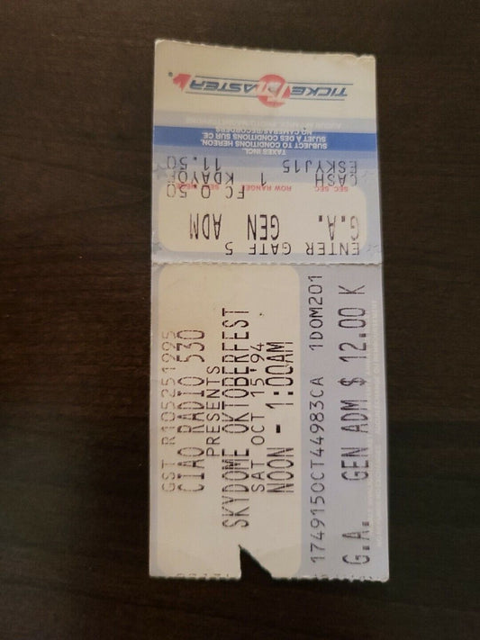 Skydome Oktoberfest 1994 Toronto Original Concert Ticket Stub