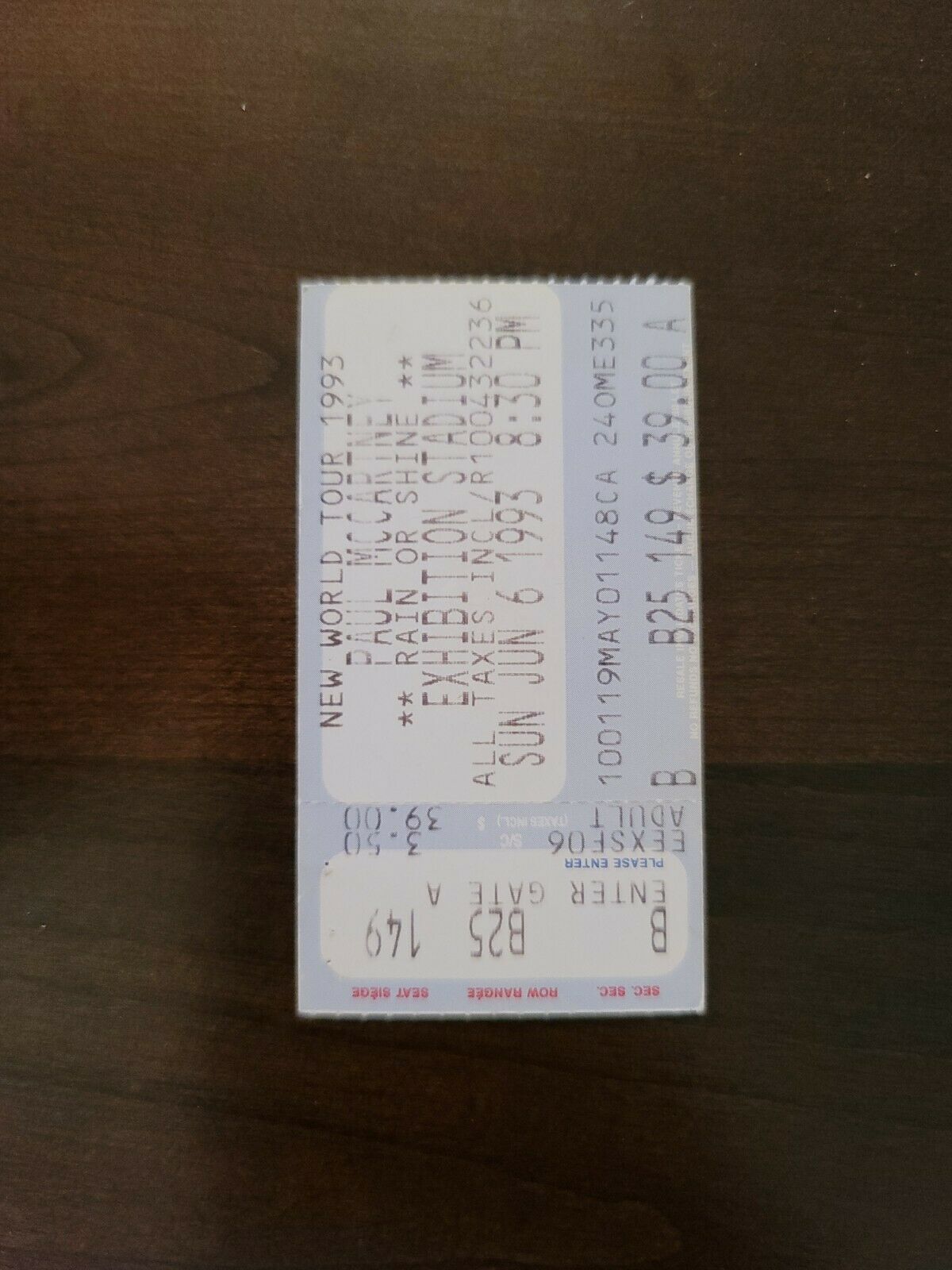 Paul McCartney 1993, Toronto Exhibition Stadium Original Concert Ticket Stub