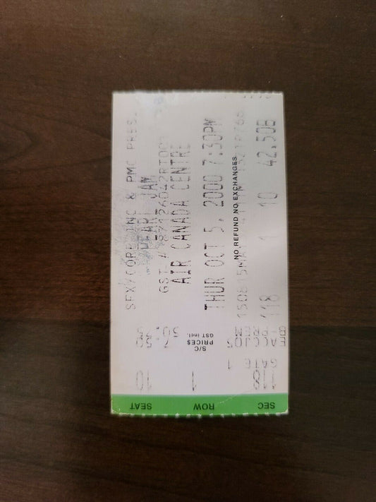 Pearl Jam 2000, Toronto Air Canada Centre Concert Ticket Stub