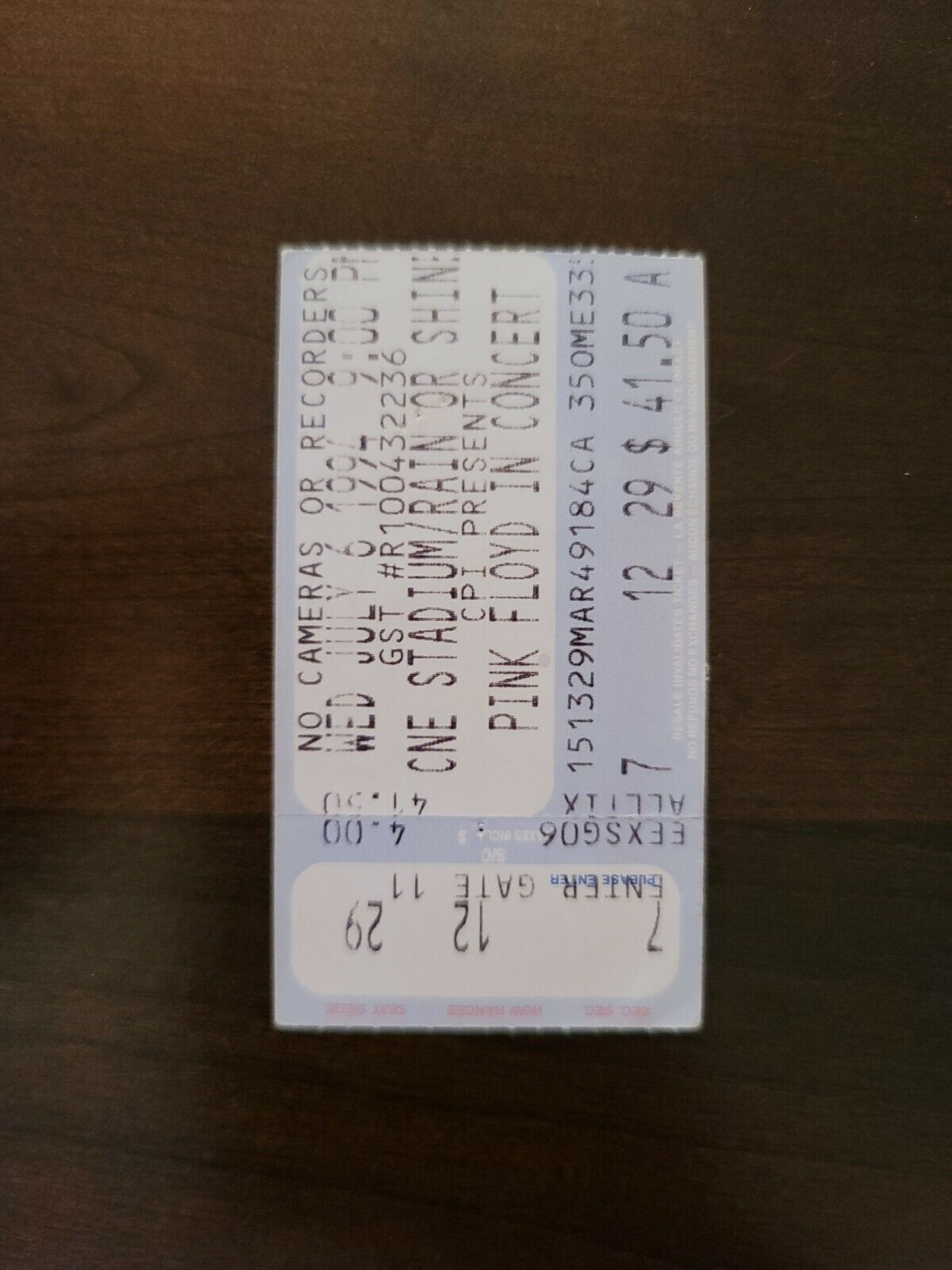 Pink Floyd 1994, Toronto CNE Stadium Original Concert Ticket Stub