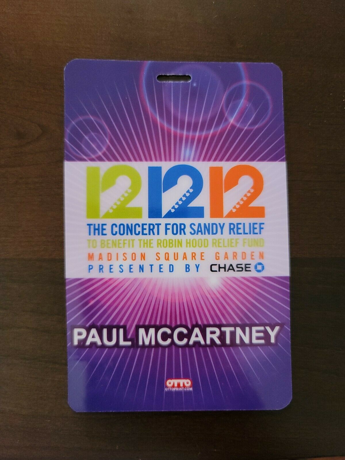 Paul McCartney 2012 Madison Square Garden Back Stage Access Pass Concert Ticket