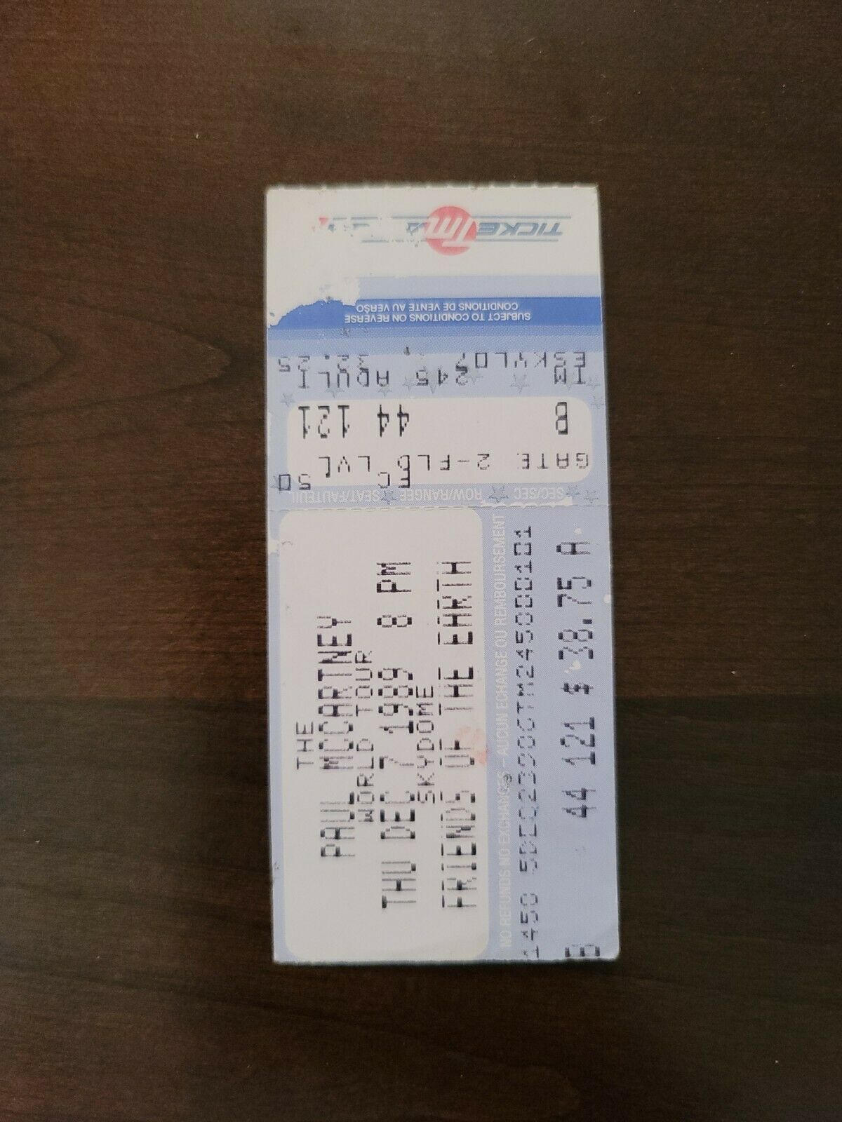 Paul McCartney 1989, Toronto Skydome Original Concert Ticket Stub
