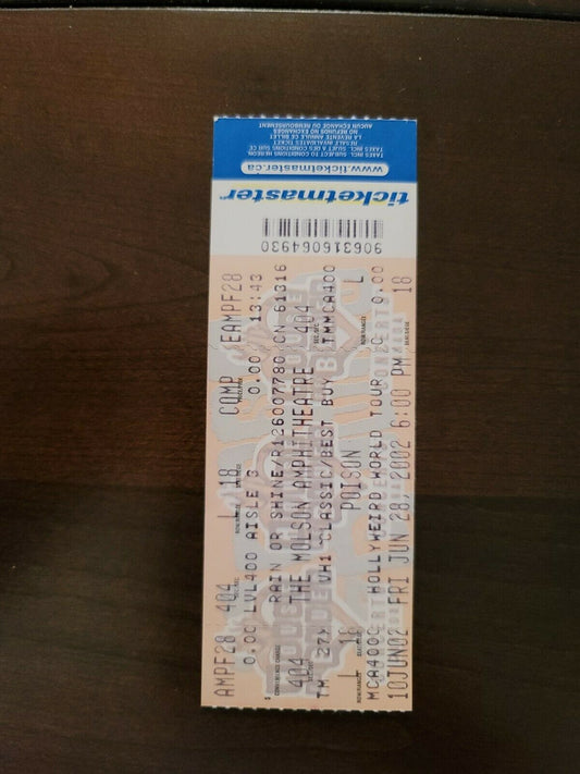 Poison 2002, Toronto Molson Amphitheater Original Concert Ticket Stub