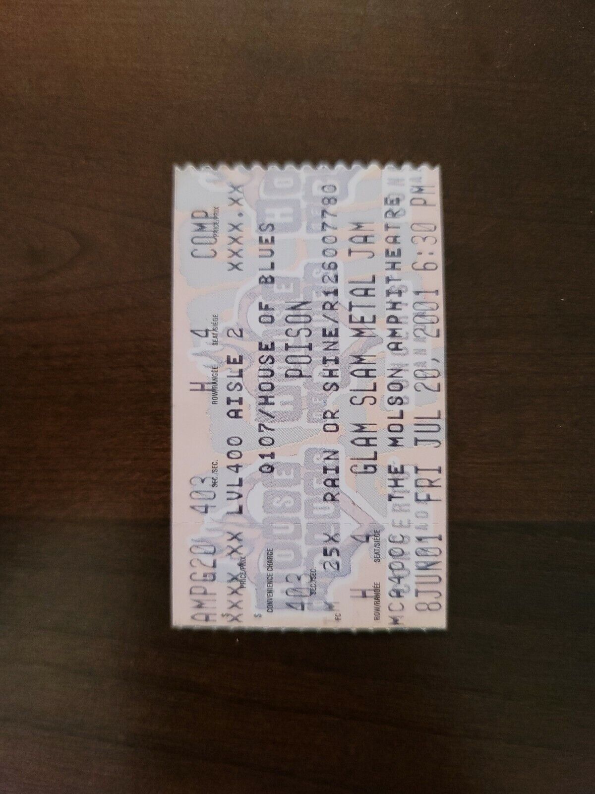 Poison 2001, Toronto Molson Amphitheater Original Concert Ticket Stub