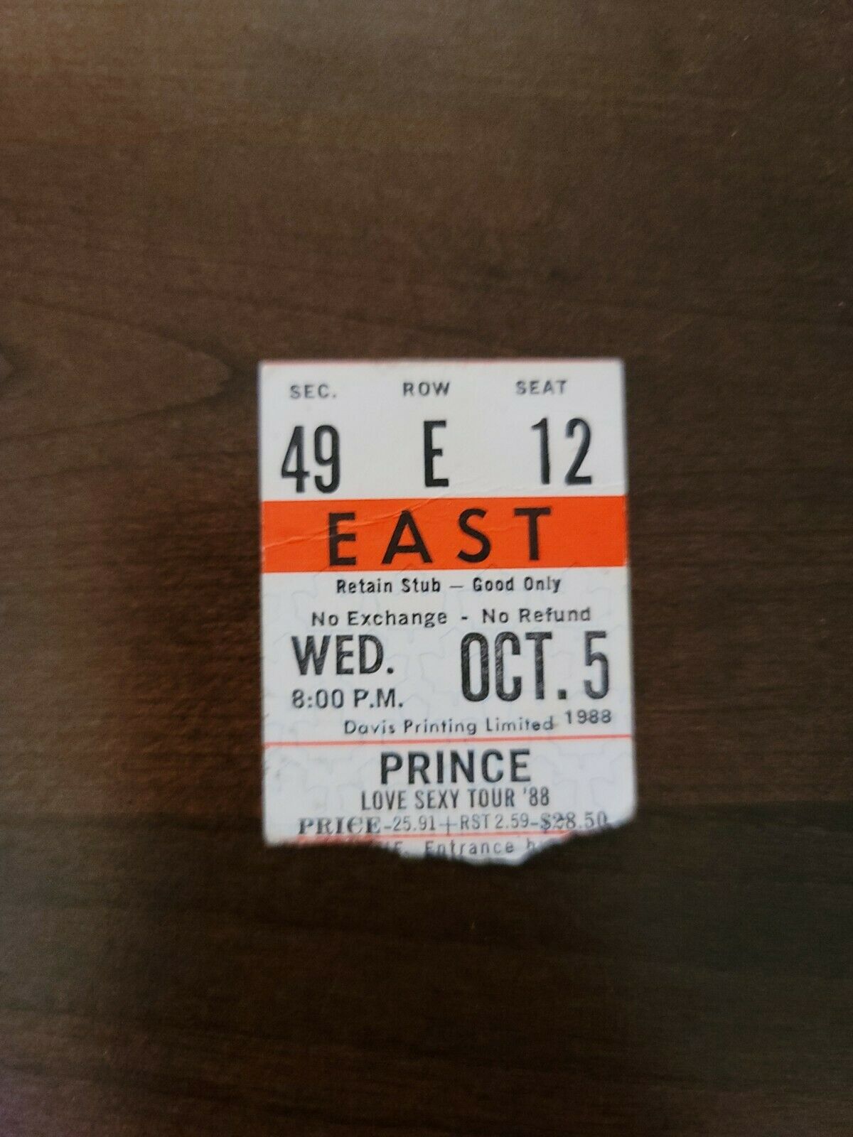 Prince 1988, Toronto Maple Leaf Gardens Original Concert Ticket Stub Love Sexy