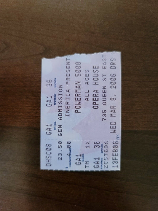 Powerman 5000 2006, Toronto Opera House Original Concert Ticket Stub