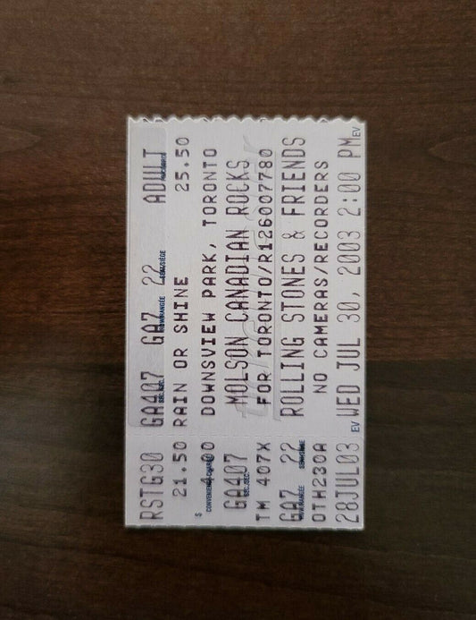 Rolling Stones "SarsStock" 2003, Downsview Park Original Concert Ticket Stub
