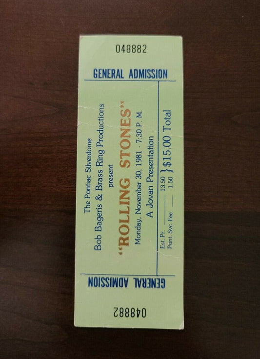 Rolling Stones 1981, Pontiac Silverdome Michigan Original Concert Ticket Stub