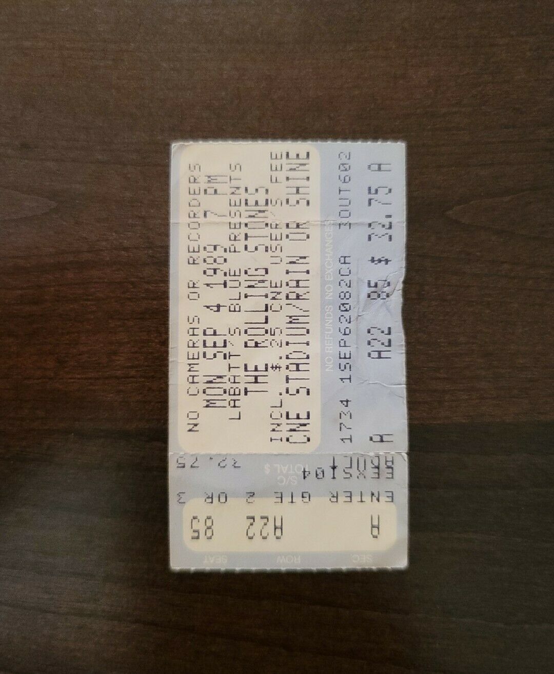 Rolling Stones 1989, Toronto CNE Stadium Original Concert Ticket Stub