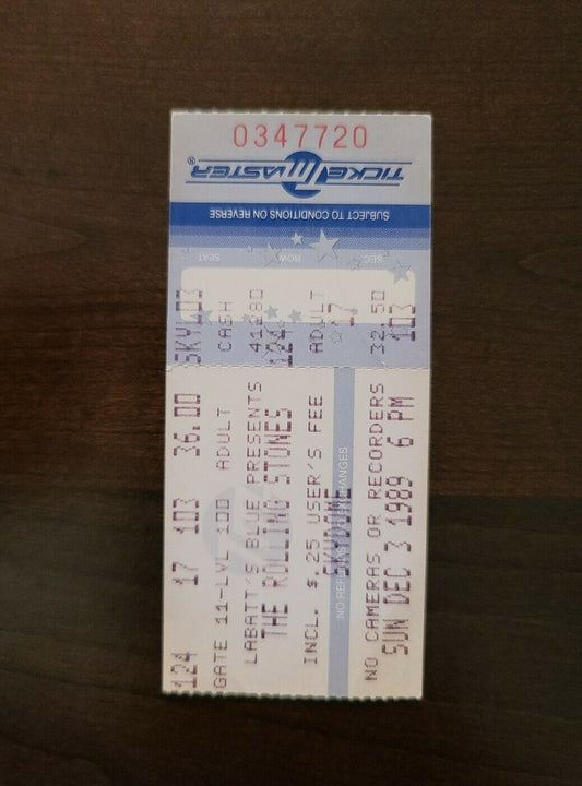 Rolling Stones 1989, Toronto Skydome Original Concert Ticket Stub