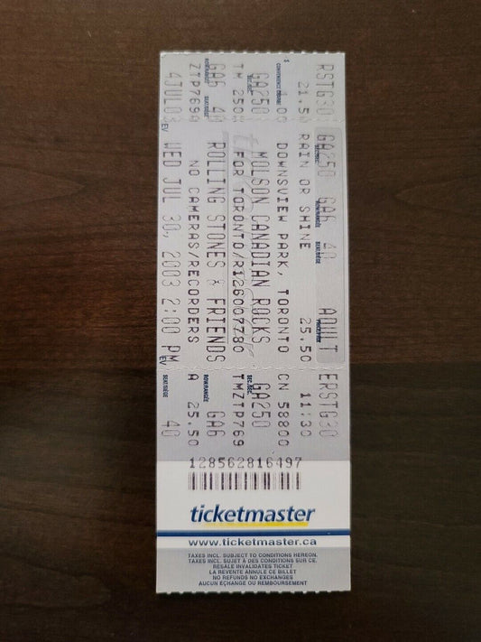 Rolling Stones "SarsStock" 2003, Downsview Park Original Concert Unused Ticket