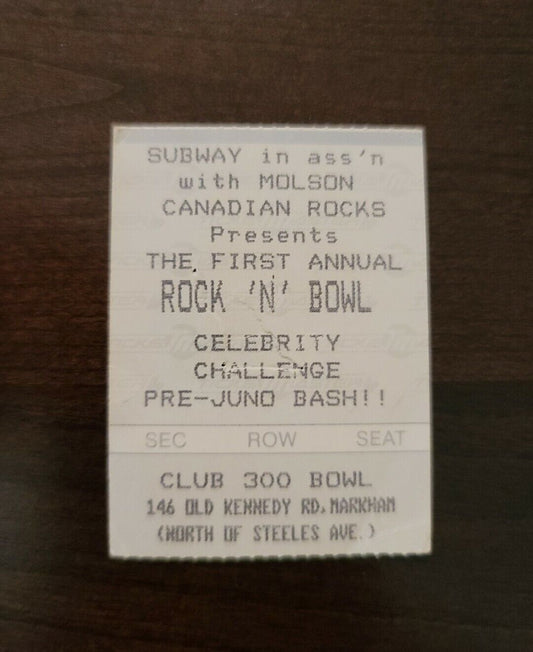 Rock N Bowl, Pre Juno Awards Original Vintage Concert Ticket Stub