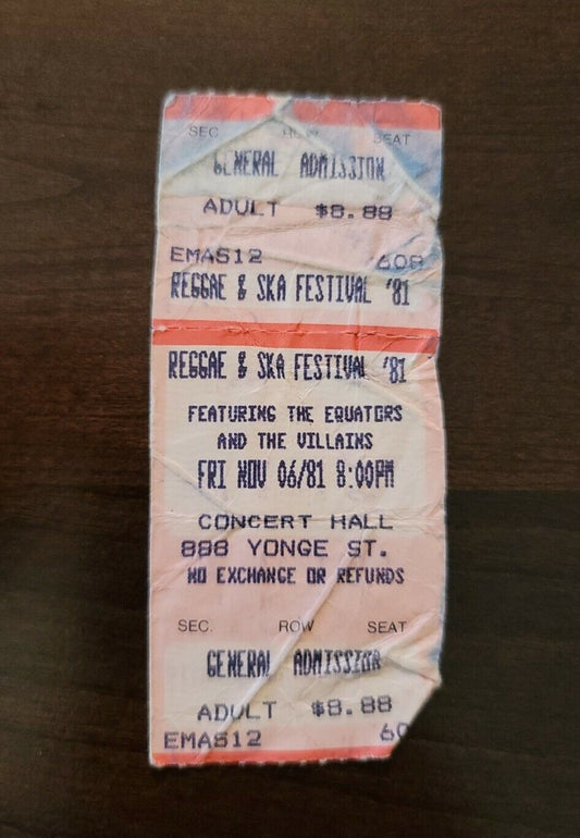 Reggae & Ska Festival 1981 Toronto Hall Original Concert Ticket Stub