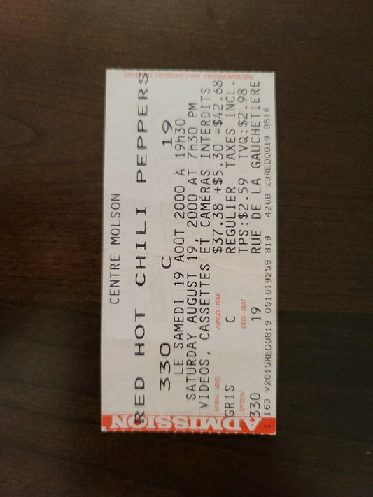 Red Hot Chili Peppers 2000, Montreal Molson Centre Concert Ticket Stub