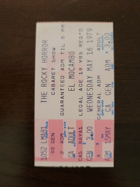 The Rocky Horror Show 1979, Toronto El Mocambo Original Concert Ticket Stub