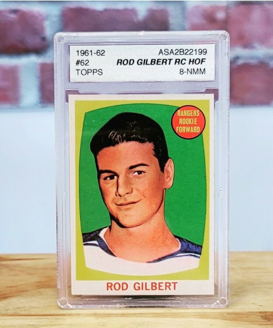 1961/62 Topps Hockey Rod Gilbert RC Rookie Card #62 Graded ASA 8