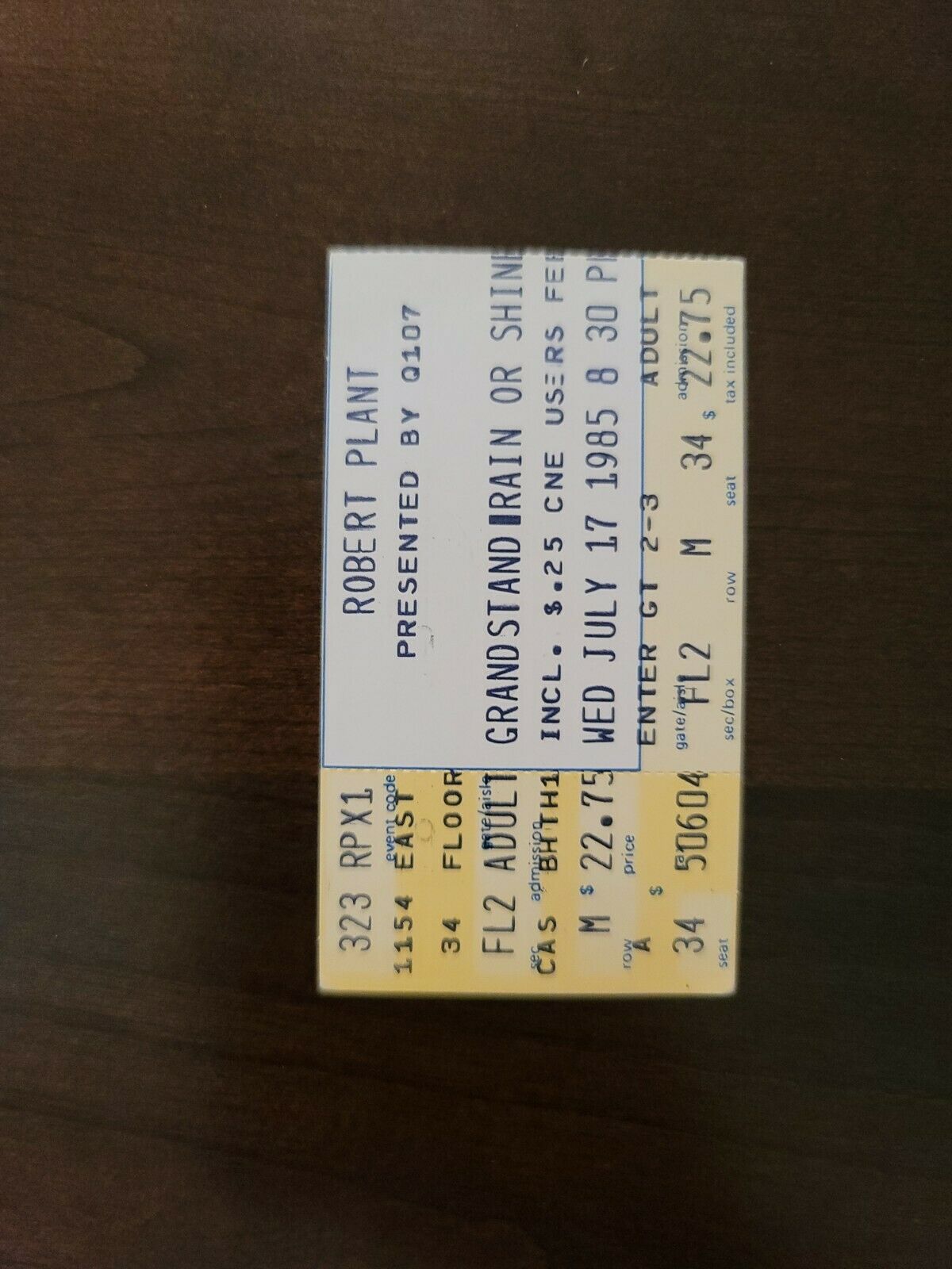 Robert Plant 1985, Toronto Maple Leaf Gardens Original Ticket Stub