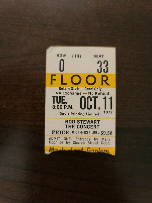 Rod Stewart 1977, Toronto Maple Leaf Gardens Original Concert Ticket Stub