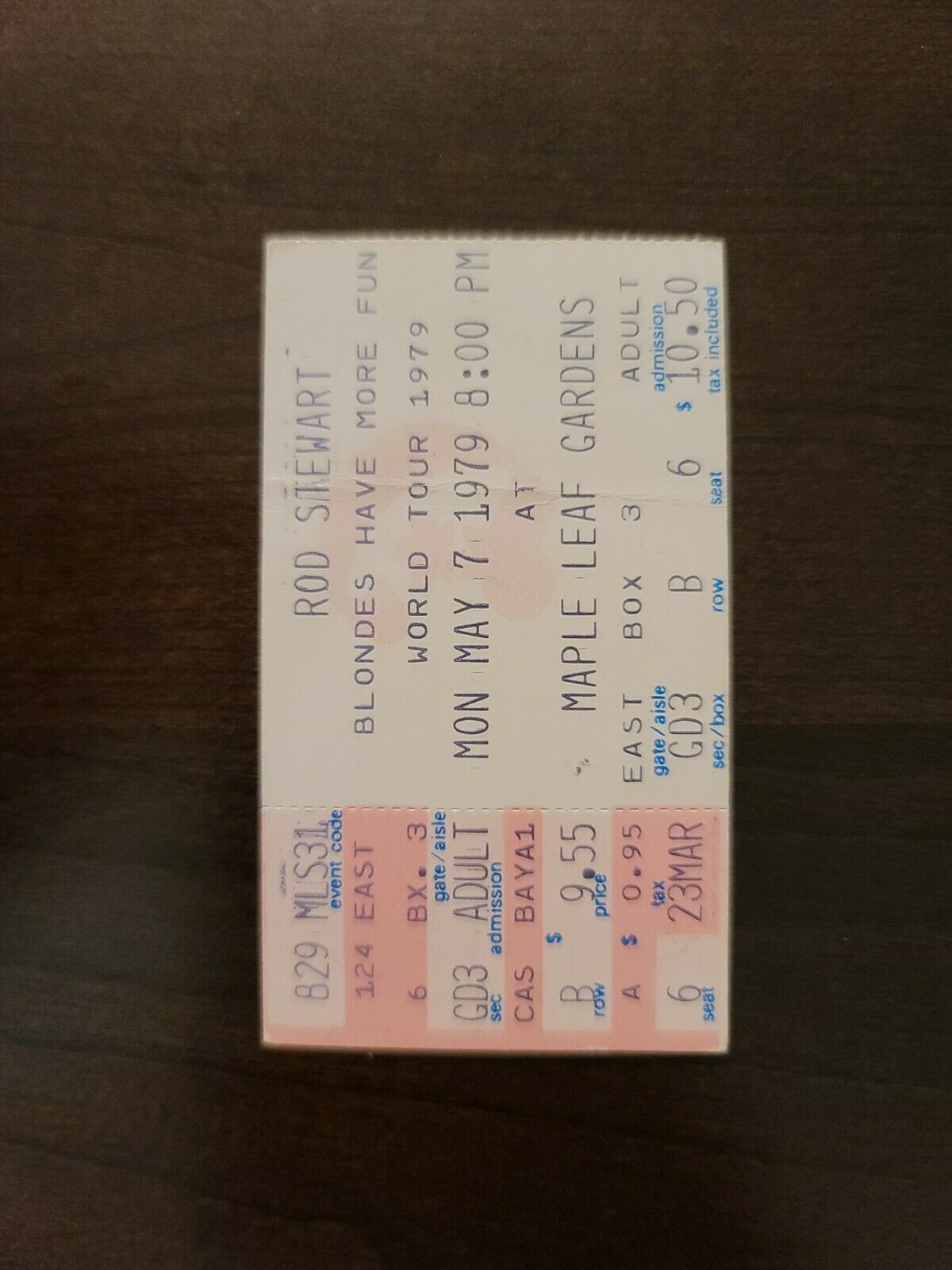 Rod Stewart 1979, Toronto Maple Leaf Gardens Original Concert Ticket