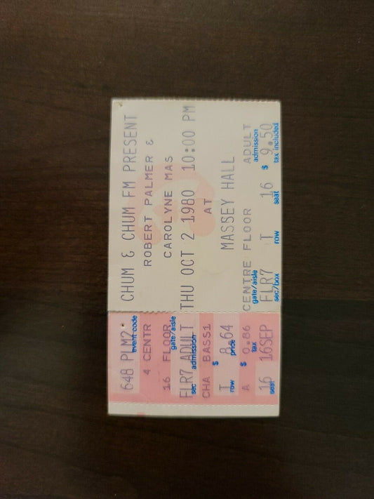 Robert Palmer 1980, Toronto Maple Leaf Gardens Original Ticket Stub