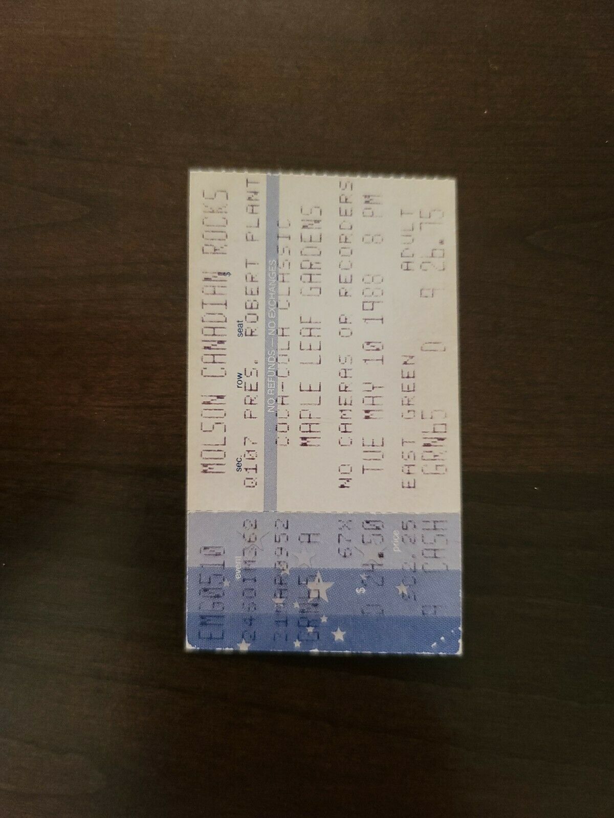 Robert Plant 1988, Toronto Maple Leaf Gardens Original Concert Ticket Stub
