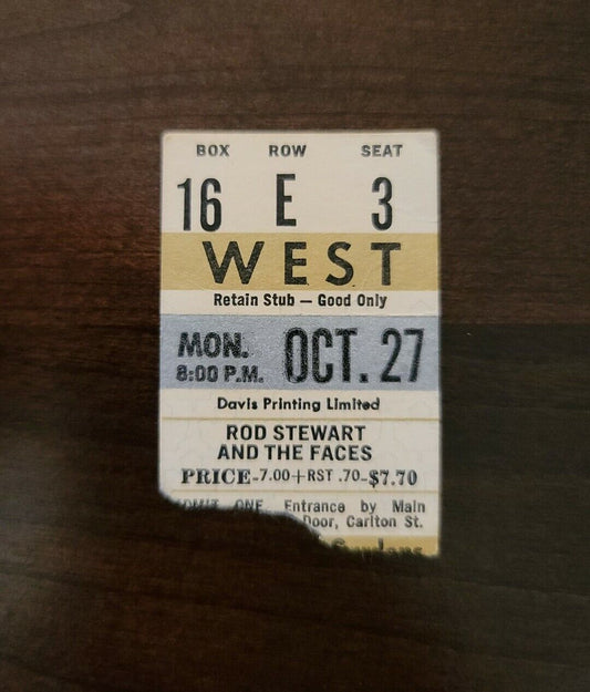 Rod Stewart/ Faces 1975, Toronto Maple Leaf Gardens Original Concert Ticket Stub