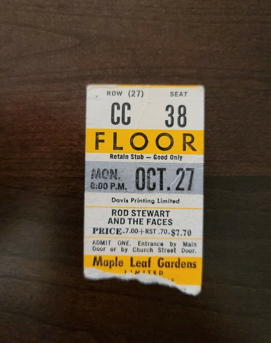 Rod Stewart Faces 1975, Toronto Maple Leaf Gardens Original Concert Ticket Stub