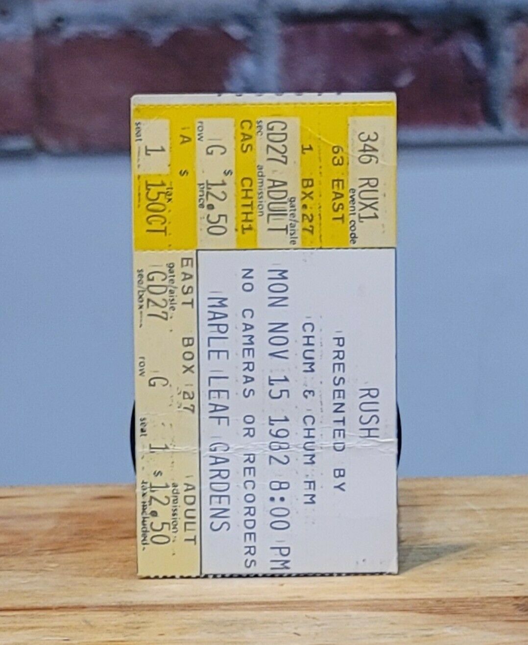 RUSH 1982 Maple Leaf Gardens Toronto Original Vintage Concert Gold Ticket Stub