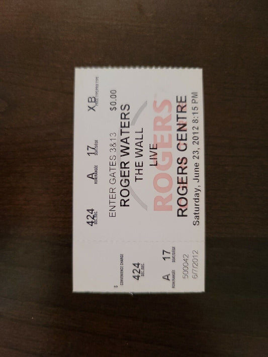Roger Waters 2012, Toronto Rogers Centre Concert Ticket Stub