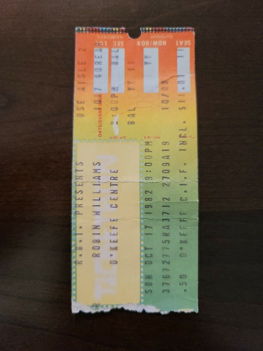 Robin Williams 1982, Toronto O'Keefe Centre Original Concert Ticket Stub