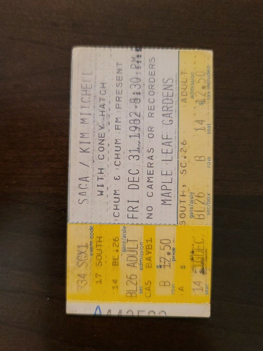 SAGA/Kim Mitchell 1982, Toronto Maple Leaf Gardens Original Concert Ticket Stub
