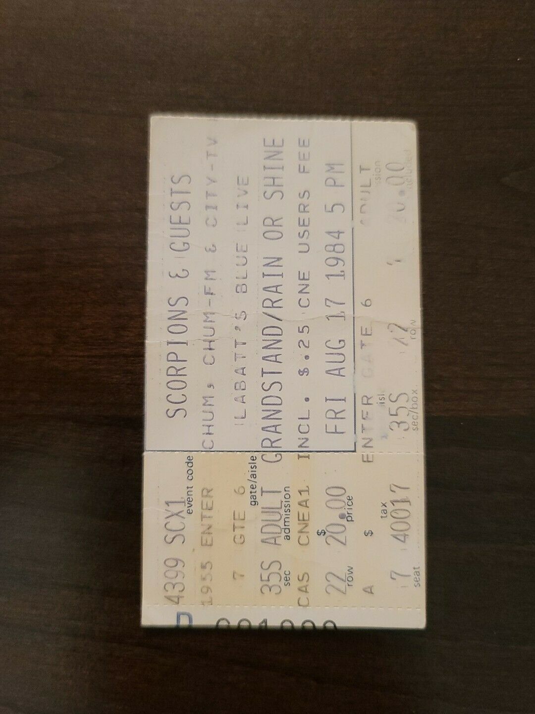 Scorpions 1984, Toronto CNE Grandstand Original Concert Ticket Stub