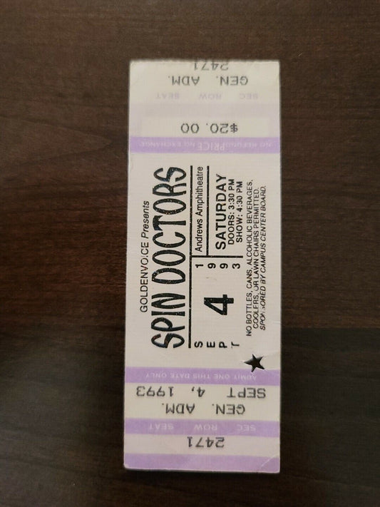 Spin Doctors 1993, Hawaii Andrews Amphitheater Original Concert Ticket Stub