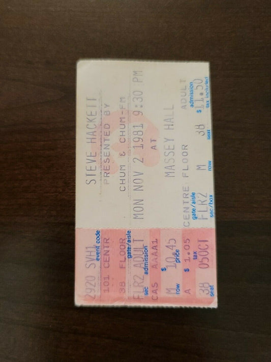 Steve Hackett 1981 Toronto Massey Hall Original Concert Ticket Stub
